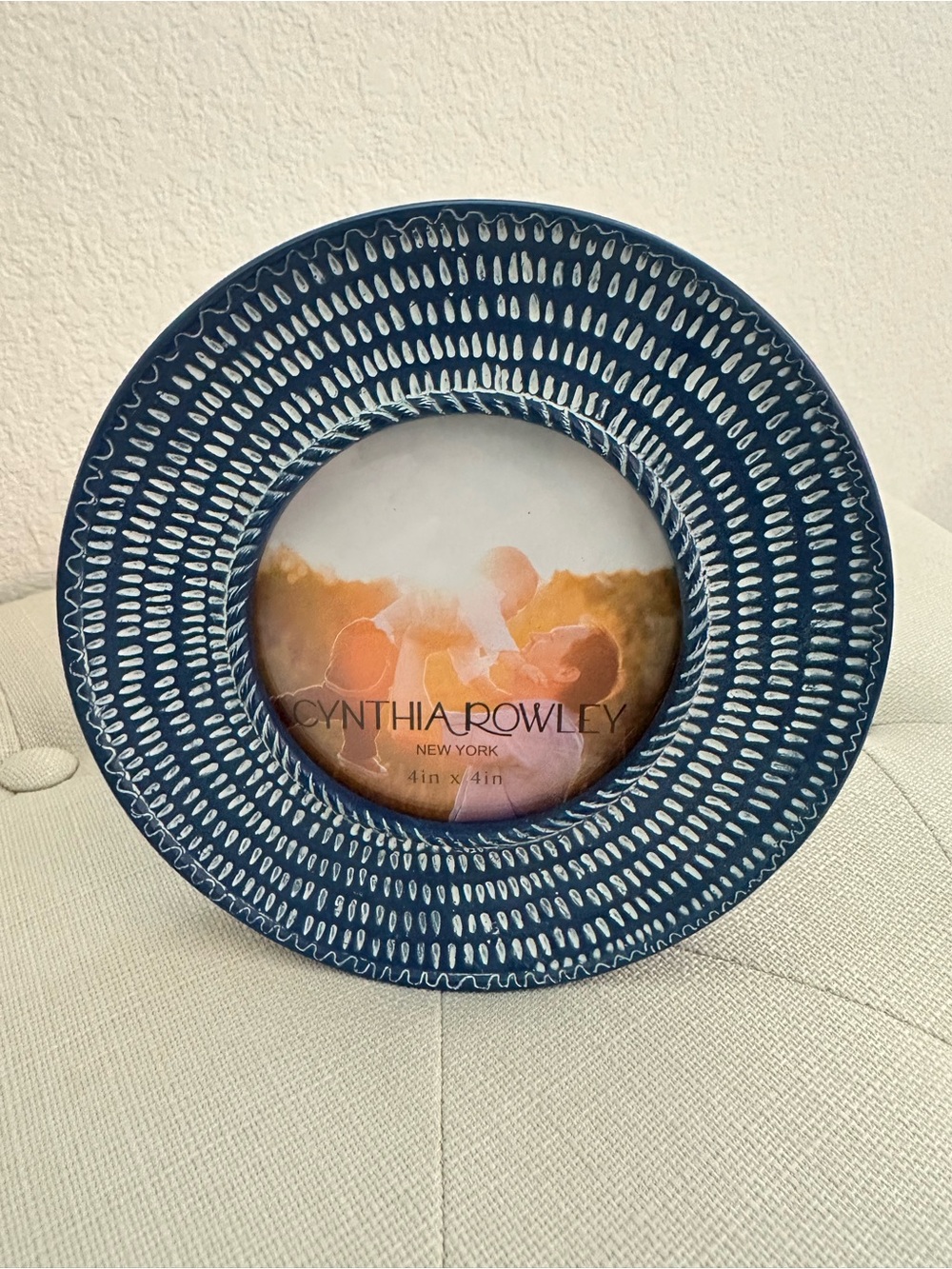 Cynthia Rowley Blue & White Round 4x4 Picture Frame | Coastal • Boho • Eclectic